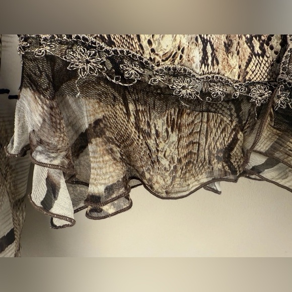 Vintage Albert Makali 100% Silk Animal Print Beaded Dressy Blazer Ruffle Hem 2 - Picture 5 of 14
